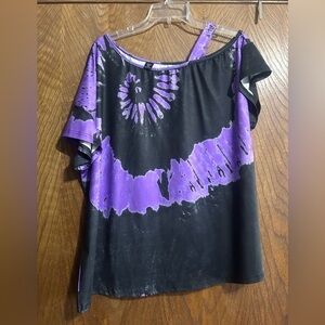 SHEIN 1X Cold Shoulder purple tie dye tee